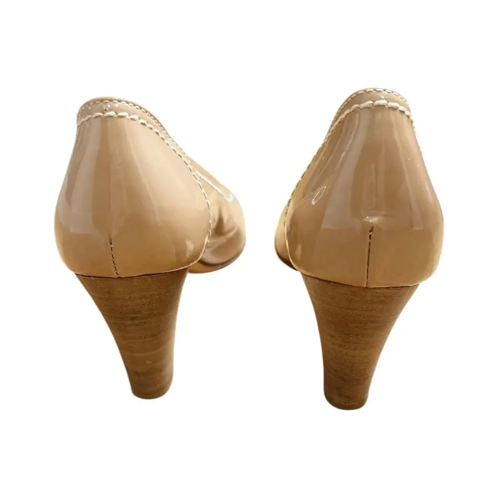 AGL Patent Leather Pump Round Toe Heel Shoe Italy Natural Cream EU 38 US 7.5 EUC - Picture 6 of 11